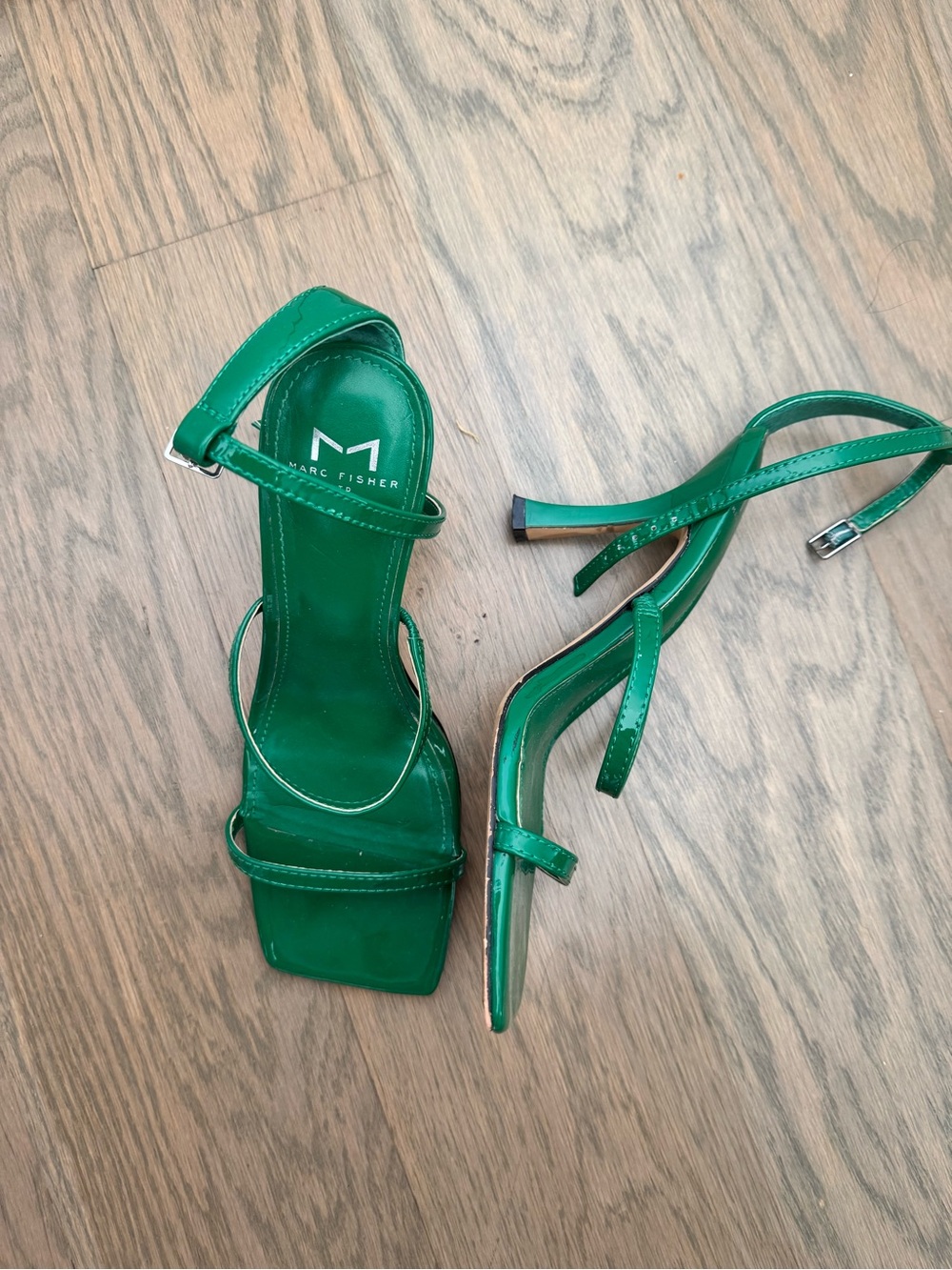 Marc Fisher Emerald Green Strappy Square-Toe Heels